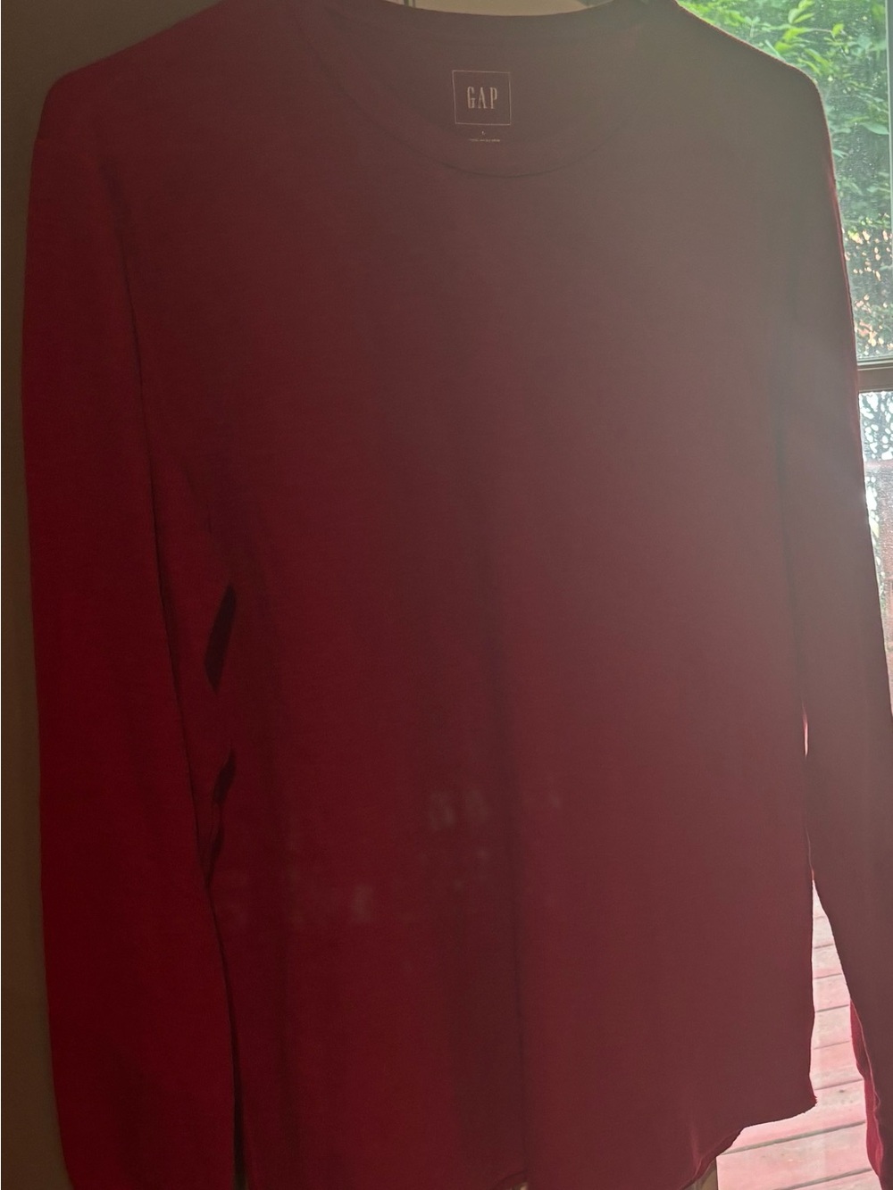 GAP Men's Long-Sleeve Crewneck Shirt - Burgundy Red